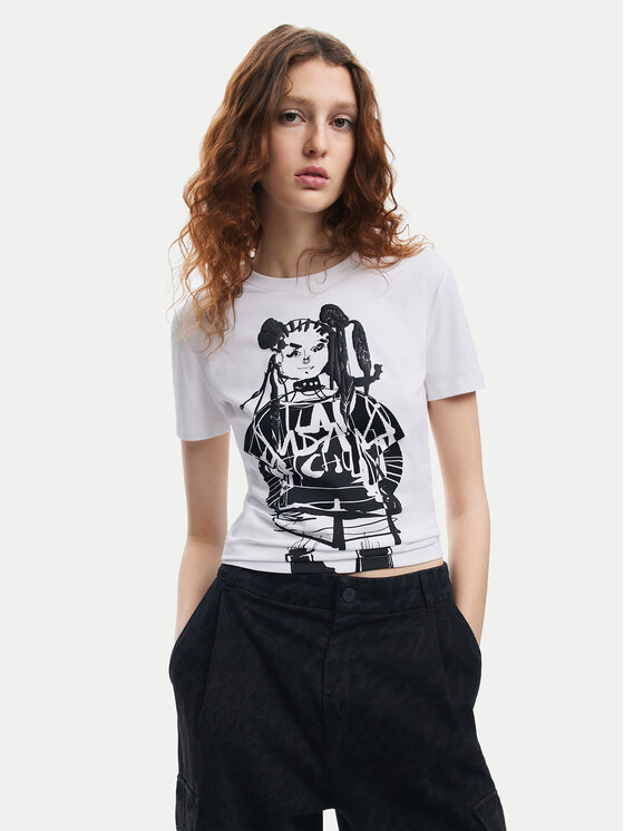 Desigual Desigual Tričko Choi Lacroix 24WWTK90 Biela Slim Fit