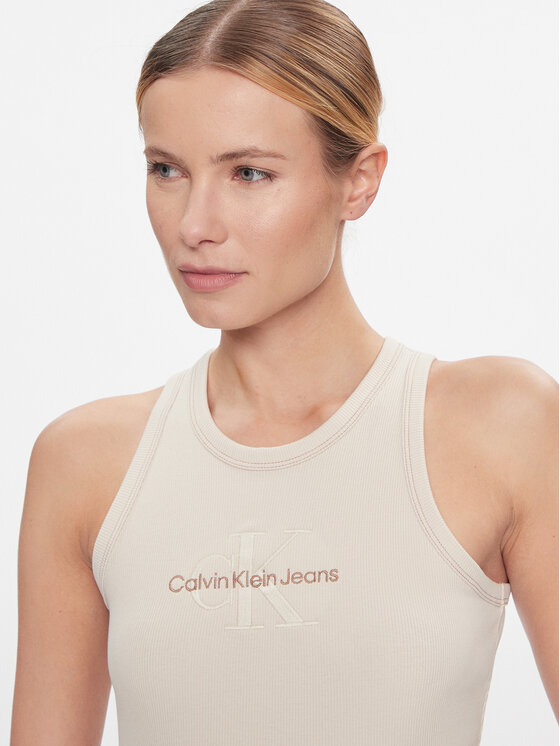 Calvin Klein Jeans Calvin Klein Jeans Felső Hero Monologo Rib Tank J20J222975 Ekru Regular Fit