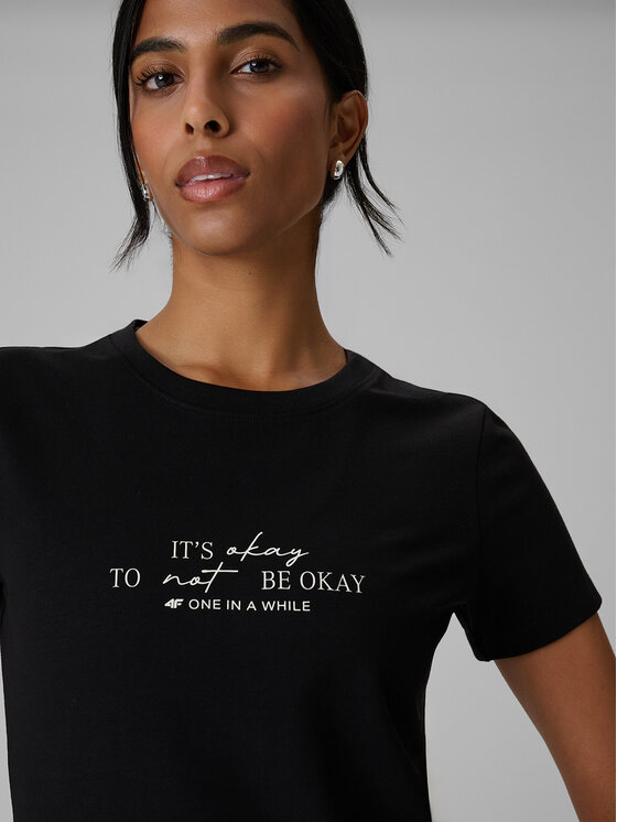 4F 4F T-Shirt SELF LOVE Czarny Slim Fit