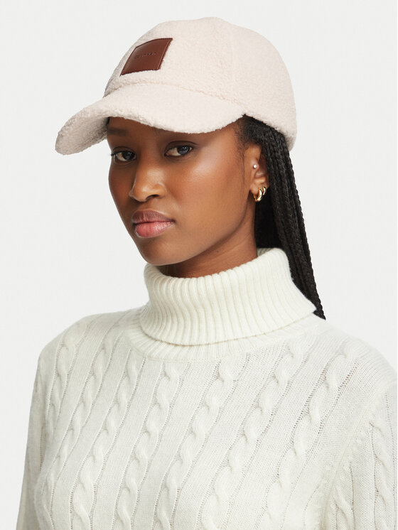 Calvin Klein Calvin Klein Czapka z daszkiem All-Over Sherpa W/ Patch Cap LV04F5096G Kremowy