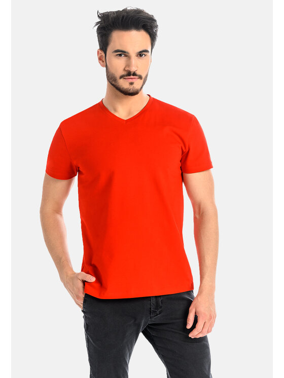 Teyli Teyli T-Shirt męski bawełniany Dany Czerwony Classic Fit