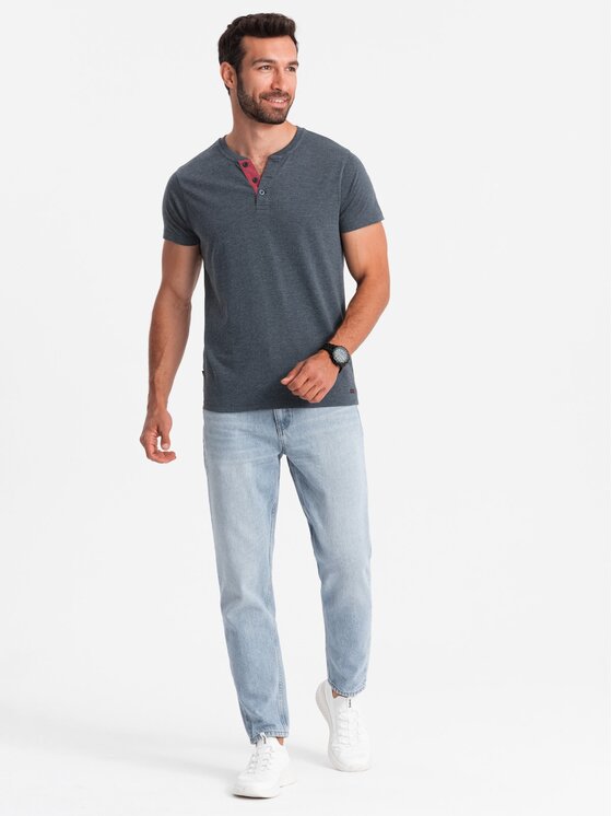 Ombre Ombre T-Shirt OM-TSCT-0155 Tmavomodrá Regular Fit