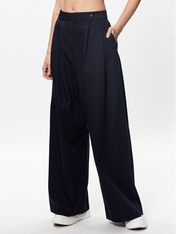 Tommy Hilfiger Bavlnené nohavice WW0WW38596 Tmavomodrá Wide Leg