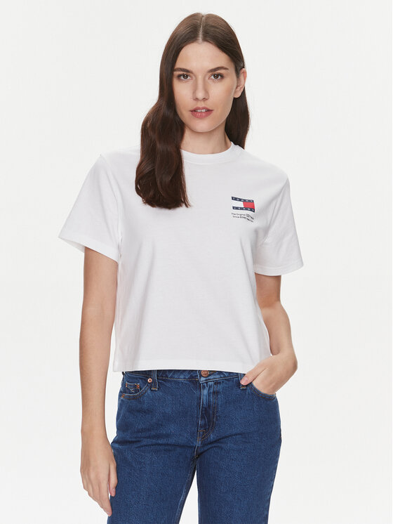 Tommy Jeans Majica Graphic DW0DW17365 Bela Boxy Fit