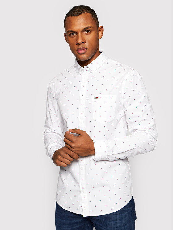 Tommy Jeans Marškiniai Dobby DM0DM10153 Balta Slim Fit • Modivo.lt