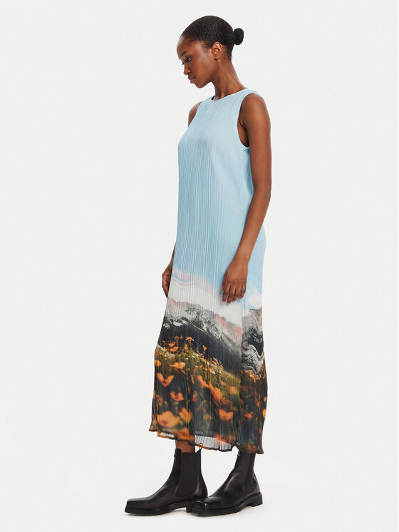 Desigual Desigual Φόρεμα καθημερινό Plisado Paisaje 25WWVW07 Γαλάζιο Regular Fit