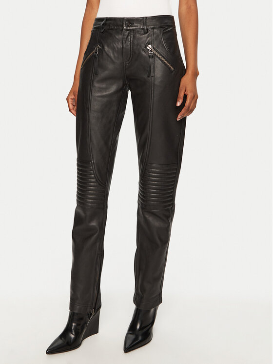 Munthe Munthe Pandaloni de piele 244141024408 Negru Slim Fit