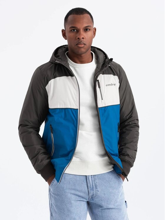 Ombre Ombre Kurtka przejściowa OM-JANP-0194 Niebieski Regular Fit