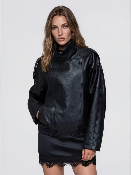 Ombre Ombre Kurtka przejściowa OW-JT-E0020 Czarny Relaxed Fit