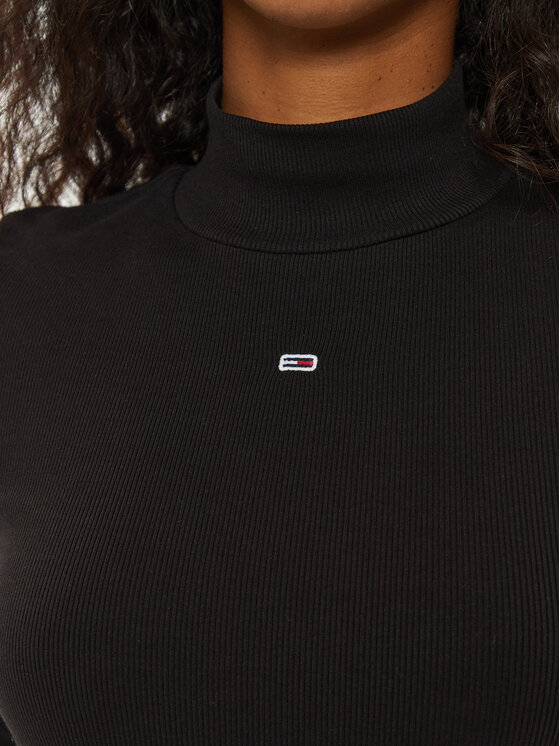 Tommy Jeans Tommy Jeans Bluzka Tjw Essential Mock Neck DW0DW19830 Czarny Slim Fit