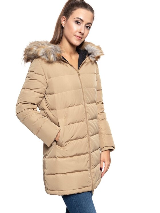 Wrangler Wrangler Kurtka damska LONG PUFFER Beżowy Regular Fit