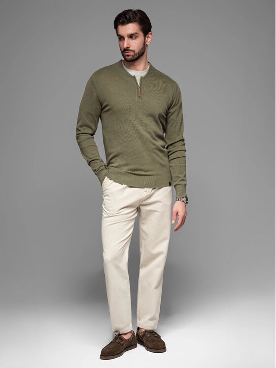 Ombre Ombre Sweter OM-SWZS-0124 Zielony Regular Fit