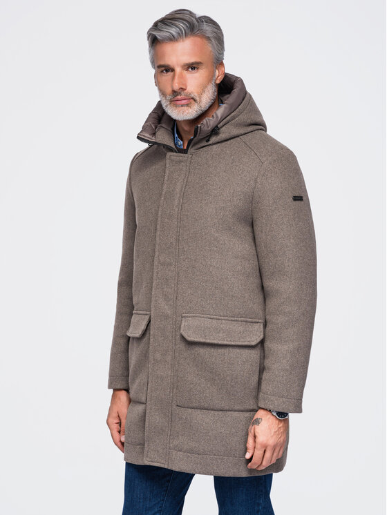 Ombre Ombre Płaszcz zimowy OM-COWC-0161 Brązowy Regular Fit