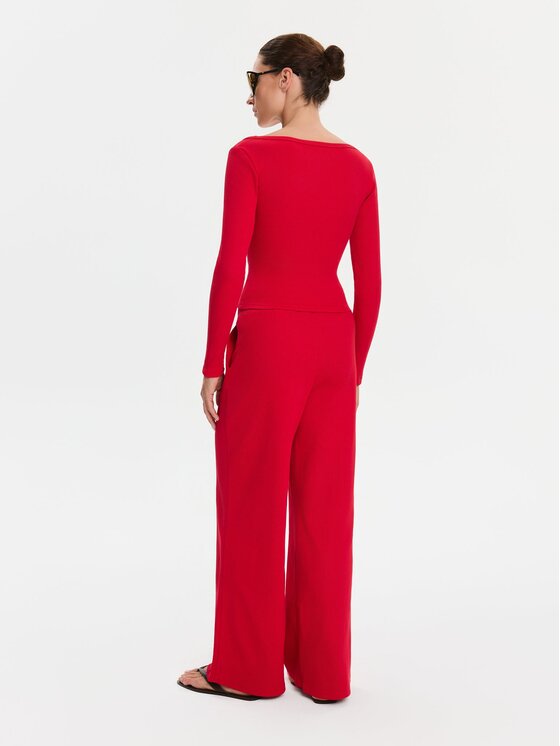 Nudyess Nudyess Top Alba z prążka Czerwony Slim Fit