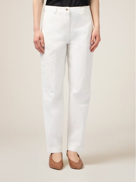 Oltre Oltre Pantaloni di tessuto P792R008324N011 Bianco Boy Fit