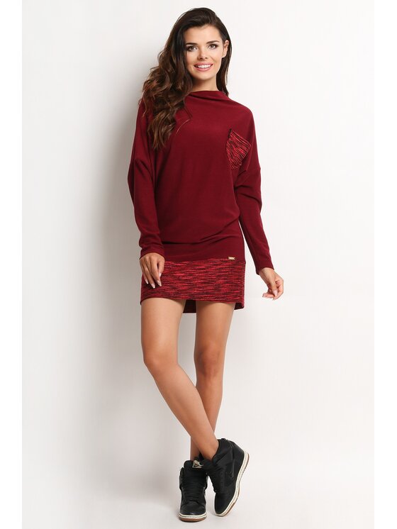 Awama Awama Sukienka dzianinowa A117 Bordowy Basic Fit