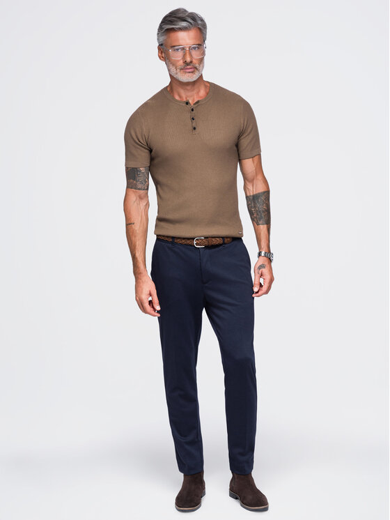Ombre Ombre T-Shirt OM-TSCT-0304 Brązowy Slim Fit