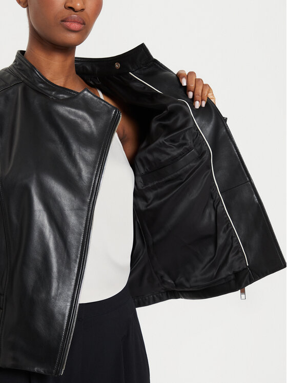 BOSS Boss Кожено яке 50520779 Черен Regular Fit