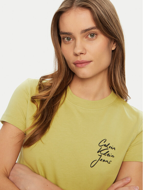 Calvin Klein Jeans Calvin Klein Jeans Marškinėliai Script Institutional J20J224984 Žalia Slim Fit