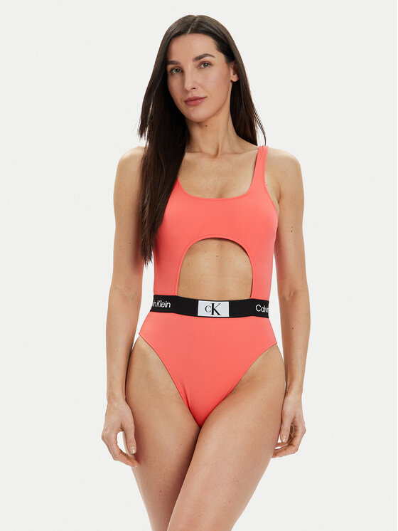 Dámské Jednodílné plavky Calvin Klein Swimwear, Velikost:S, Barva: Korálová, KW0KW02357