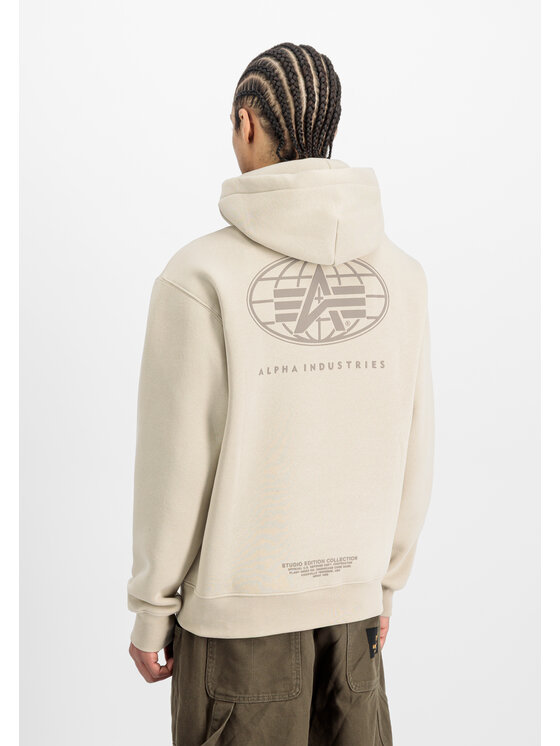 Alpha Industries Alpha Industries Bluza World Logo Backprint Hoodie Beżowy Loose Fit