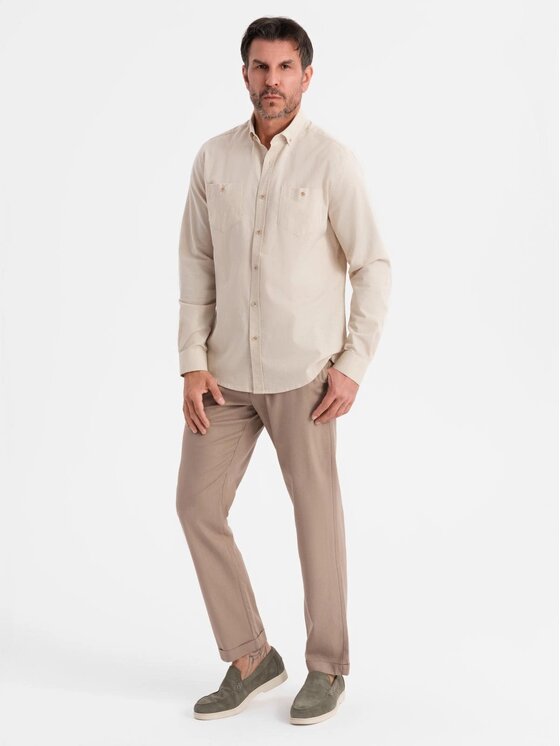 Ombre Ombre Koszula OM-SHCS-0134 Beżowy Regular Fit