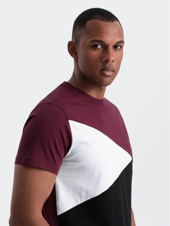 Ombre Ombre T-Shirt OM-TSCT-0174 Bordowy Regular Fit