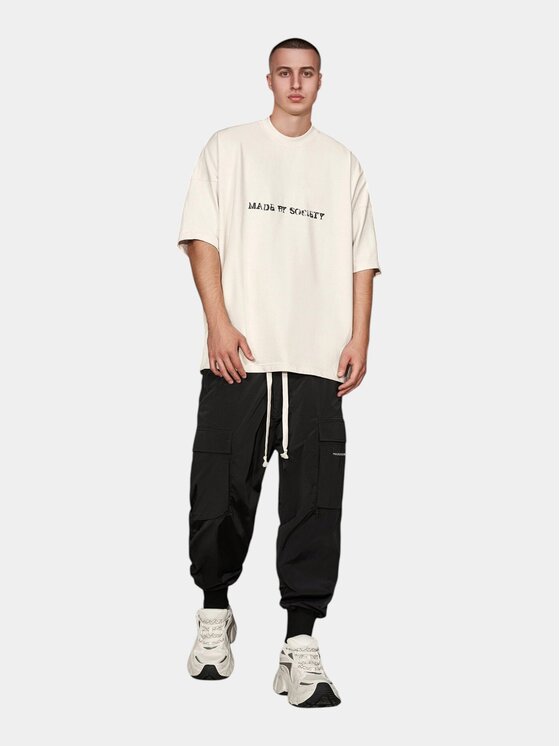 MADE BY SOCIETY MADE BY SOCIETY T-Shirt Tricou "YHWH" - T16811 Beżowy Basic Fit