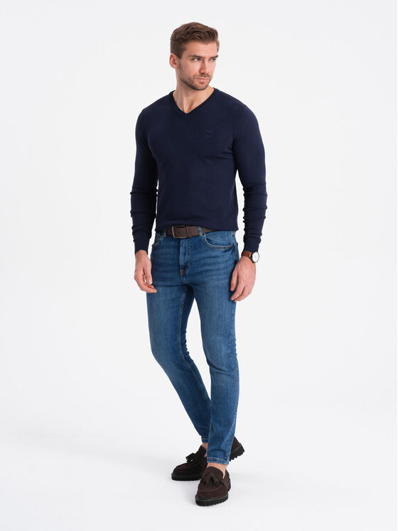 Ombre Ombre Sweter OM-SWBS-0107 Granatowy Regular Fit