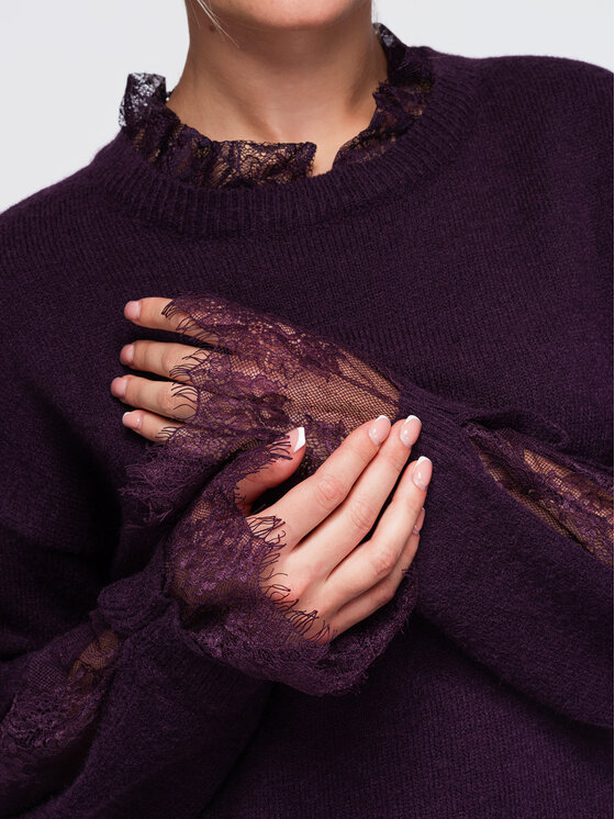 Ombre Ombre Sweter OW-SW-E0065 Bordowy Relaxed Fit
