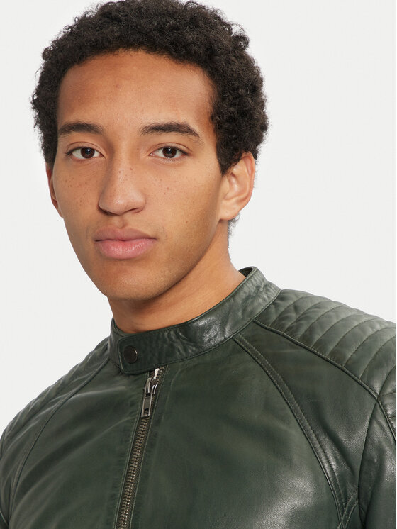 Serge Pariente Serge Pariente Lederjacke Leman 2 Grün Slim Fit