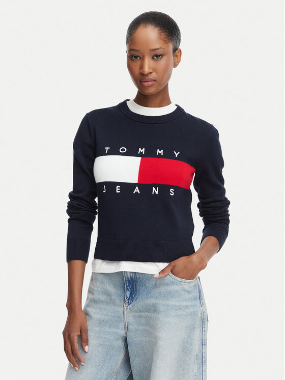 Tommy Jeans Tommy Jeans Пуловер Flag DW0DW22930 Тъмносин Regular Fit