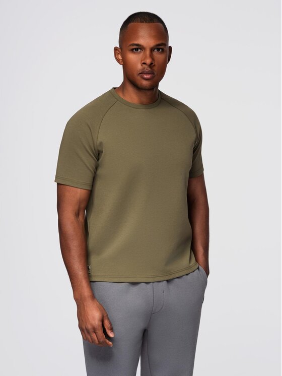 Ombre Ombre T-Shirt OM-TSCT-0240 Zielony ciemny Comfortable Fit