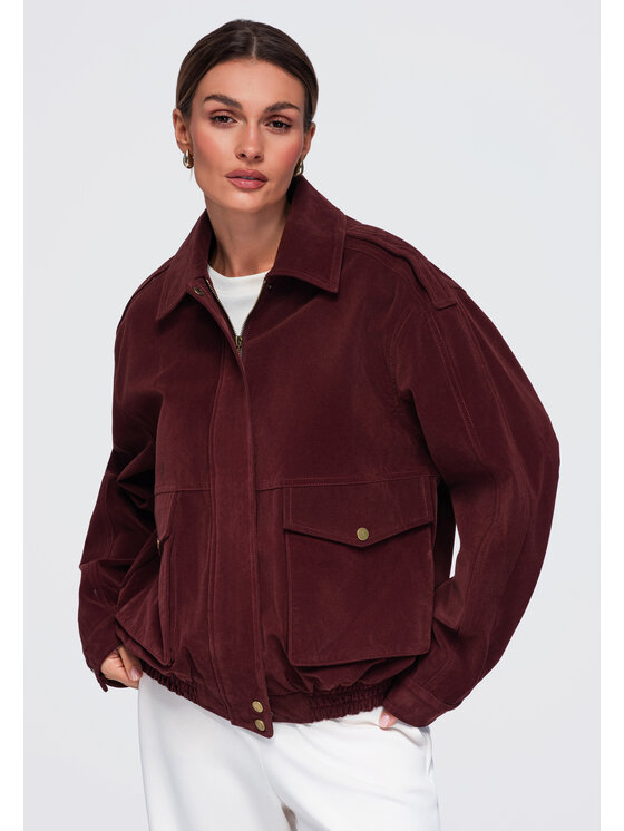 Ombre Ombre Kurtka przejściowa OW-JANP-0142 Bordowy Relaxed Fit