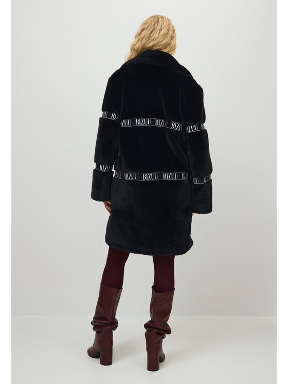 BIZUU BIZUU Kožešina FLORENCE FAUX FUR LAPEL COAT Černá Standard Fit