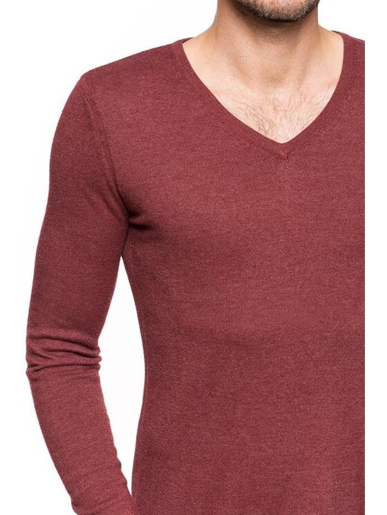 Tom Tailor Tom Tailor Sweter TOM TAILOR V-NECK Czerwony Slim Fit