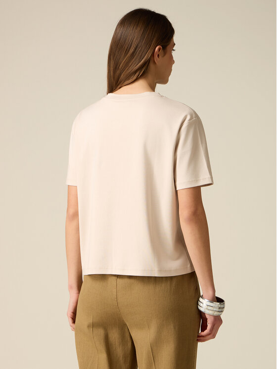 Oltre Oltre T-Shirt G023J004475N002 Kremowy Regular Fit