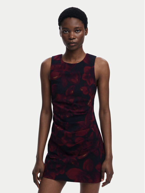 Desigual Desigual Koktel haljina Petofrunce 25WWVW20 Tamnocrvena Slim Fit