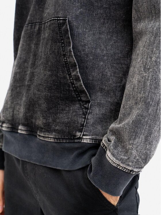 Jigga Wear Jigga Wear Bluza Bluza Z Kapturem Męska Sprana Czarna Jigga Wear Mini Haft Logo Denim L Czarny Regular Fit