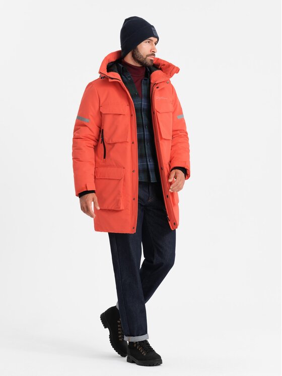 Ombre Ombre Parka OM-JALJ-0169 Pomarańczowy Regular Fit