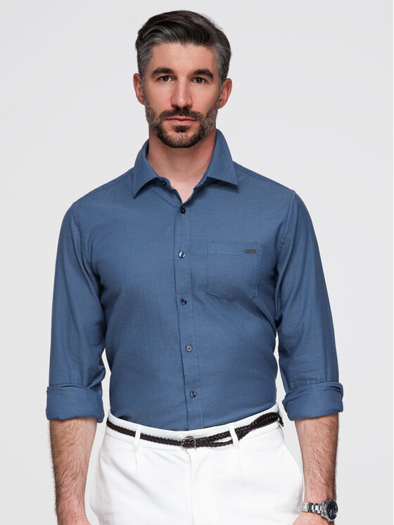 Ombre Ombre Koszula K695 Niebieski Regular Fit