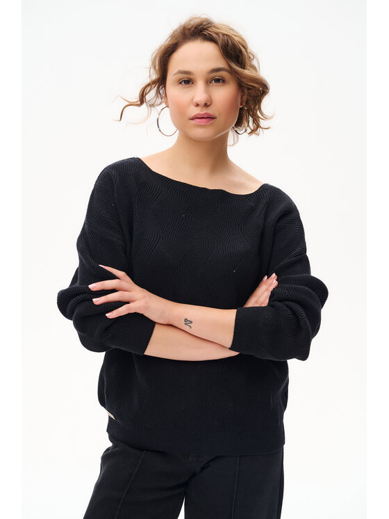 blue shadow blue shadow Sweter Reso Czarny Regular Fit