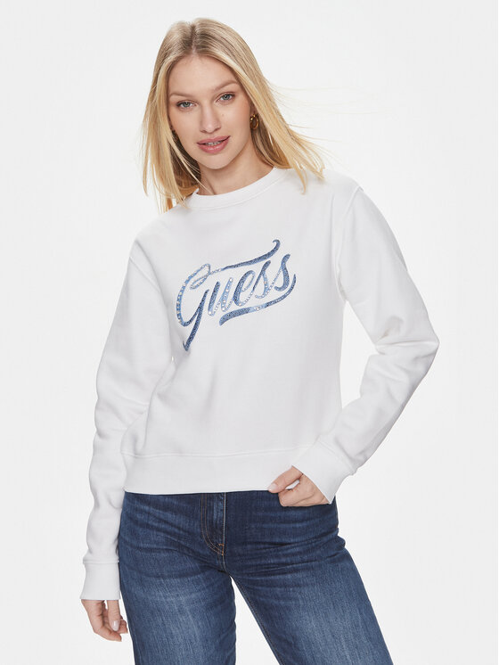 Guess Guess Mikina Cn Stones Logo W4RQ14 KB681 Bílá Relaxed Fit