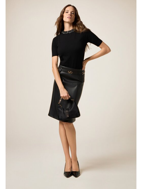 Oltre Oltre Spódnica midi 1302R001534N033 Czarny A-Line Fit