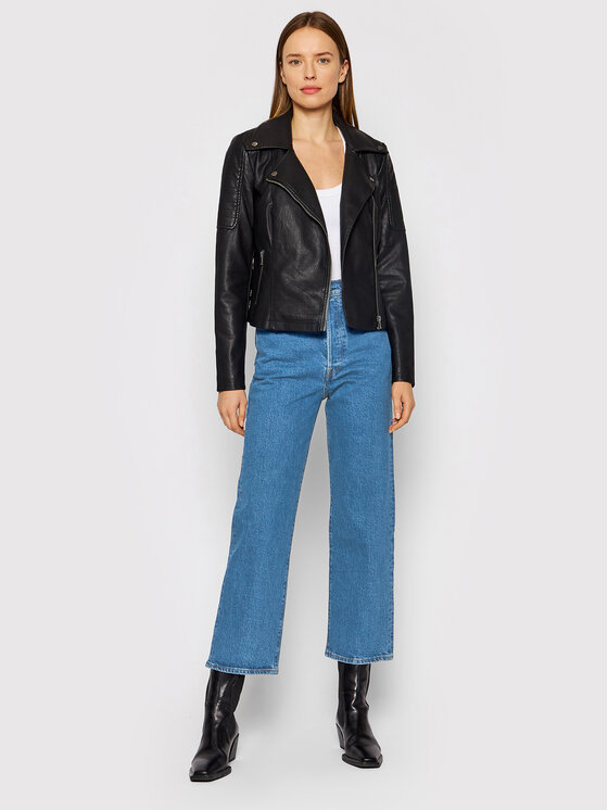 Noisy May Noisy May Műbőr dzseki Rebel 27000741 Fekete Slim Fit