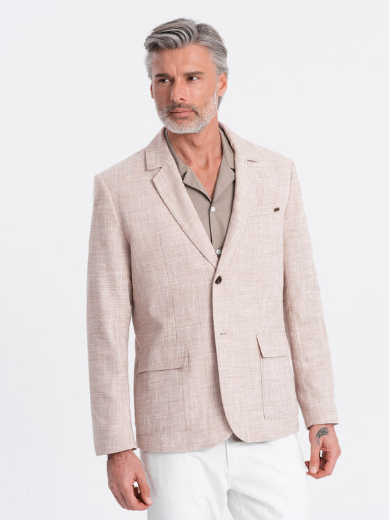 Ombre Ombre Marynarka OM-BLZB-0128 Beżowy Regular Fit