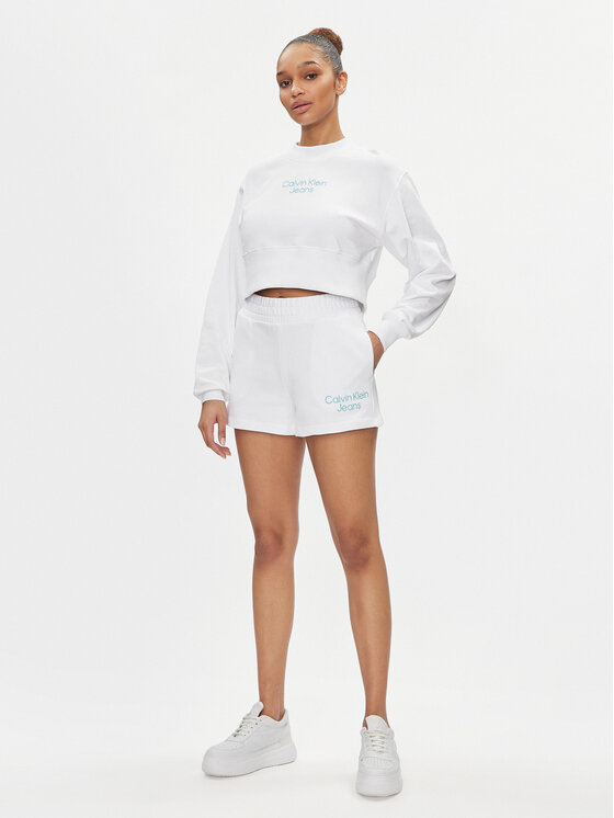 Calvin Klein Jeans Calvin Klein Jeans Sportske kratke hlače Stacked Institutional J20J223136 Bijela Relaxed Fit
