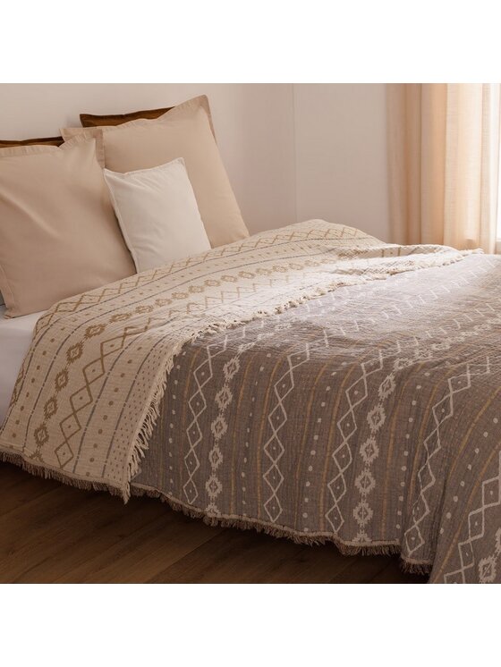 MIAhome MIAhome Narzuta na łóżko bawełniana 240x260 cm Orient I Beżowy