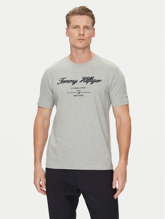 Férfi Póló Tommy Hilfiger, Méret: M, Szürke, Script Logo MW0MW33691