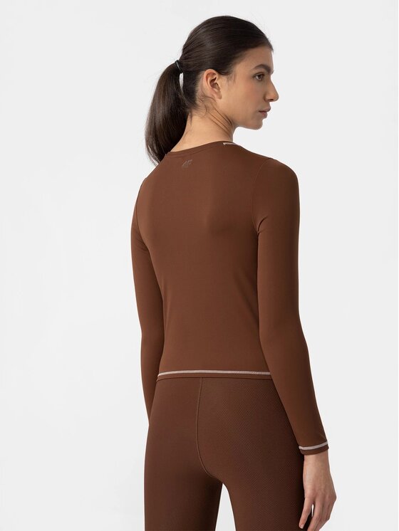 4F 4F Longsleeve 4FAW22TTSHF721-81S Brązowy Regular Fit